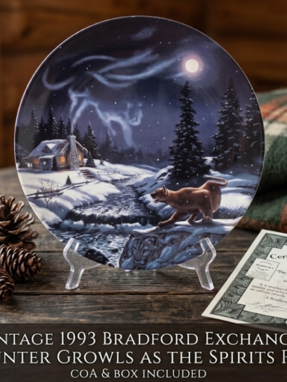 IOB ​Vintage 93 Bradford Exchange Collector Plate, Hunter Growls Spirits Prowl